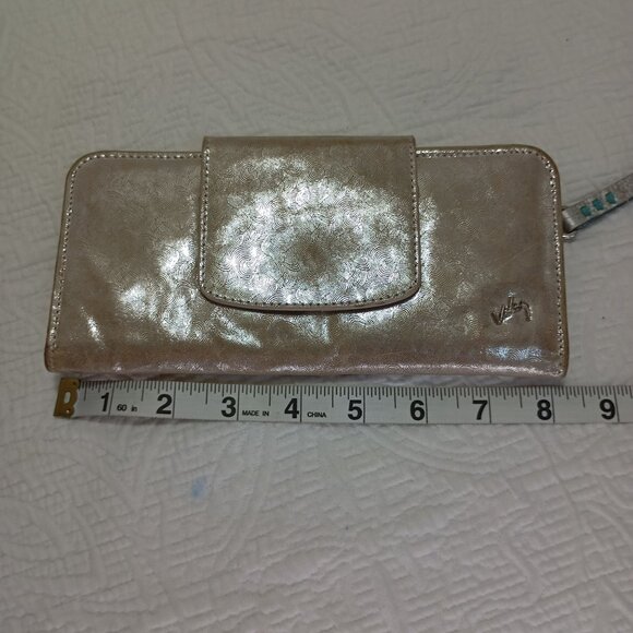 Velez Gold Leather Wallet With Snap Closure & Zippered Compartment Womens - Picture 7 of 8